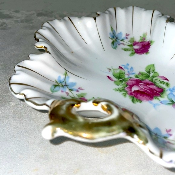 Porcelain Vintage Vanity Trinket Dish Made by ESD Japan Hand Painted Roses EUC - Picture 4 of 11